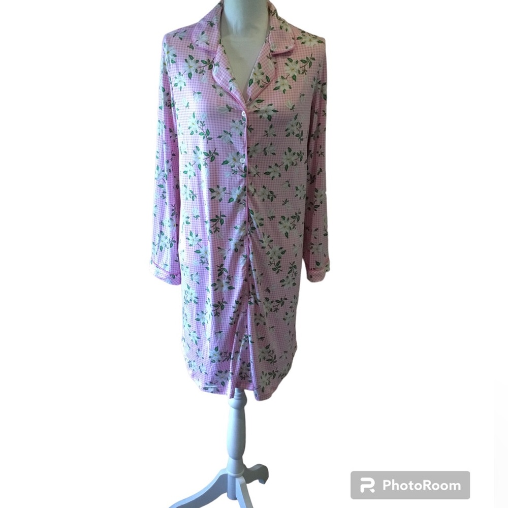 Draper James Women’s Button Down Nightshirt in Magnolia Pink Gingham Size Large